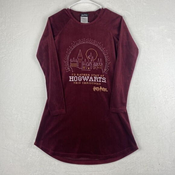 Harry Potter Nightgown Pajama Junior S Id Rather Stay at Hogwarts this Christmas - Picture 2 of 8